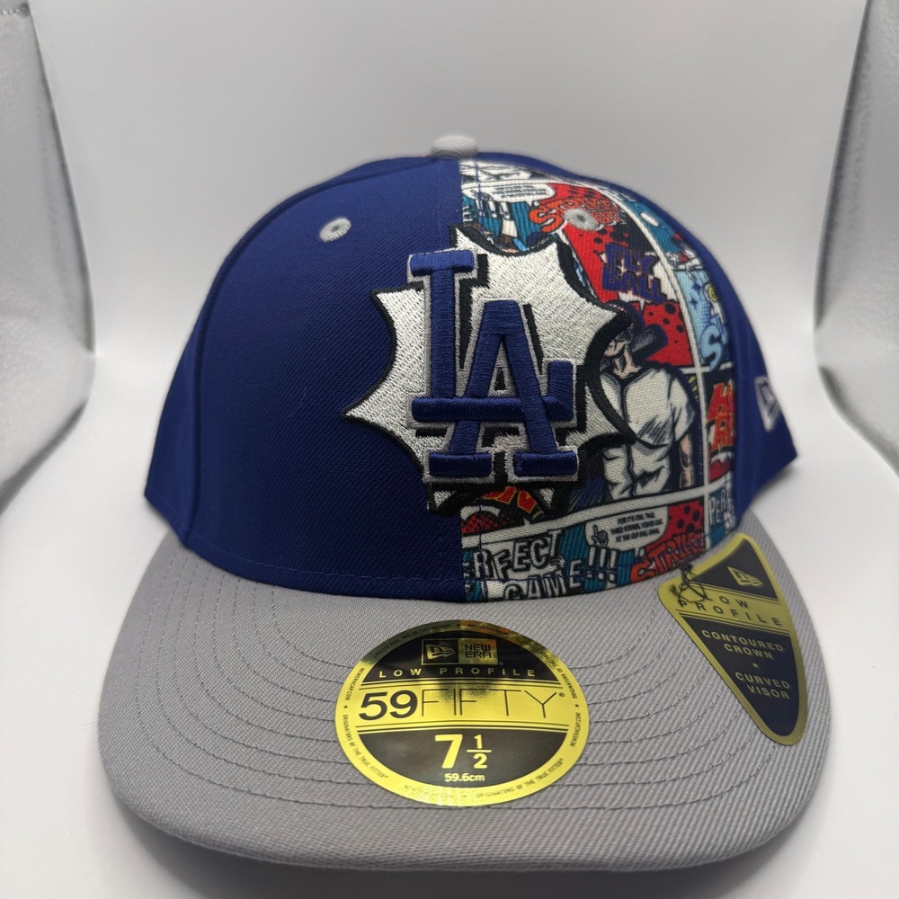 New Era 59FIFTY LP LA Dodgers Comic Print Hat Blue Grey 7 1/2 60692991